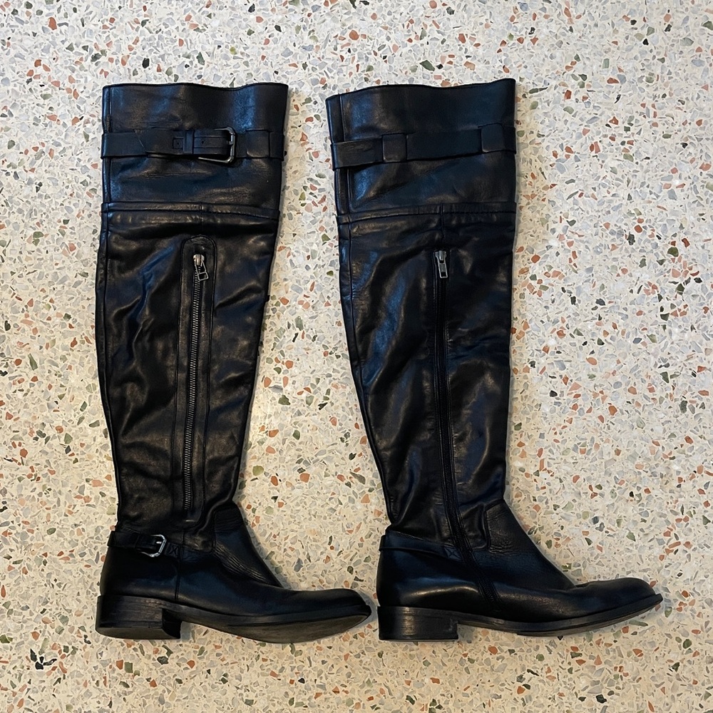 Black Over-the-Knee Boots with Buckle Detail